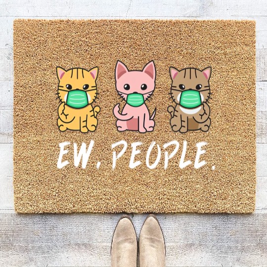 Ew People Cute Cat Wear Face Mask Kitten lovers Qu Coir Doormats