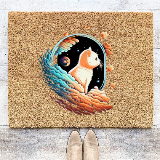 Astronaut Cat Space Cat on Galaxy Cat Lover Coir Doormats