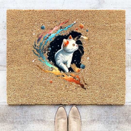 Astronaut Cat or Space Cat on Galaxy Cat Lover Coir Doormats