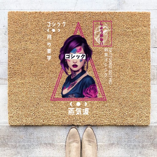 Japanese Goth Aesthetic Girl Gothic Flower Tattoo Coir Doormats