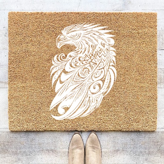 Eagle In Vintage Tattoo Tribal Feather Style Coir Doormats
