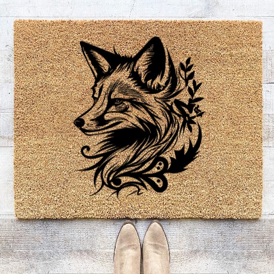 Cunning Fox In Tattoo Ink Coir Doormats