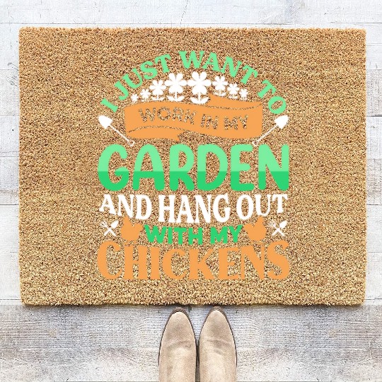 Green Garden Hangout With My Chickens Coir Doormats