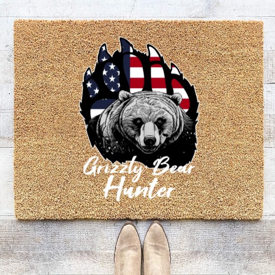 US Flag Grizzly Bear Hunting Patriotic Hunters Coir Doormats