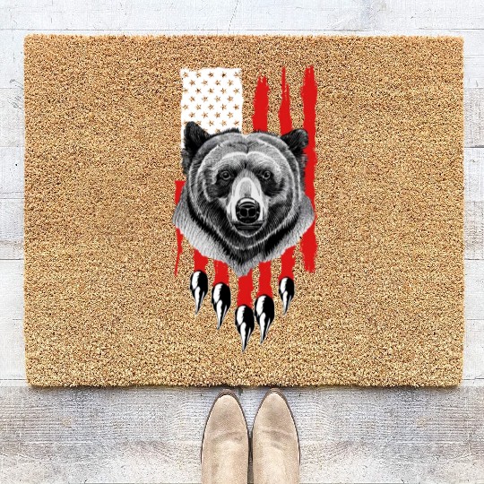 American US Flag Claw Grizzly Bear Hunting Patriot Coir Doormats