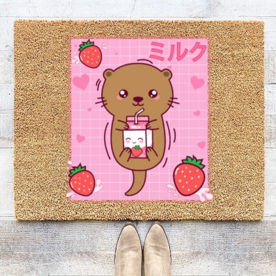Kawaii Sea Otter Strawberry Milk Shake Otaku Coir Doormats