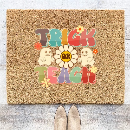 Retro Trick Or Teach Ghost Teacher Halloween Costu Coir Doormats