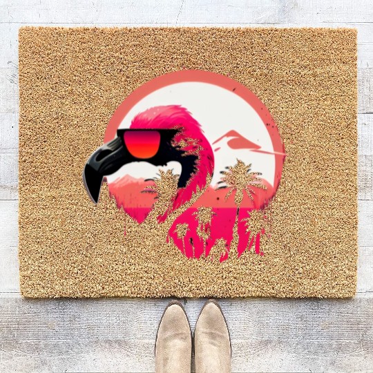 Retro Sunset Pink Flamingo Summer Design Flamingo Coir Doormats
