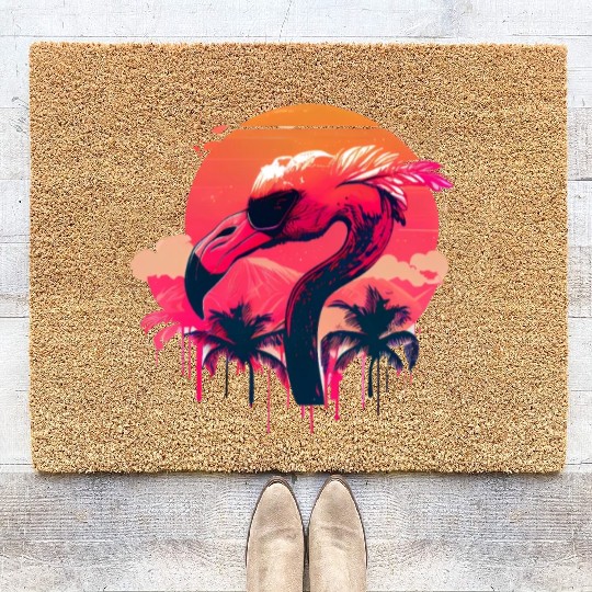 Retro Sunset Pink Flamingo Summer Design Flamingo Coir Doormats