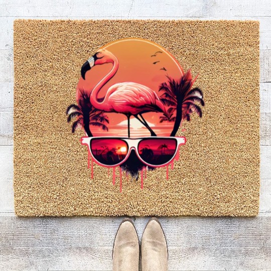 Retro Sunset Pink Flamingo Summer Design Flamingo Coir Doormats