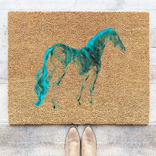 Turquoise Equestrian Art Horse Lover Western Rodeo Coir Doormats