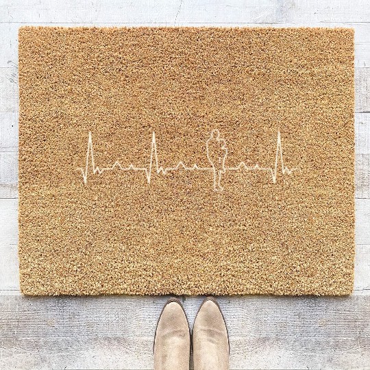Baseball Pitcher Throw Player. Heart. Love. EKG. Coir Doormats