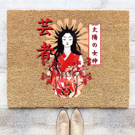 Amaterasu Omikami Cherry Blossom Sun Goddess Coir Doormats