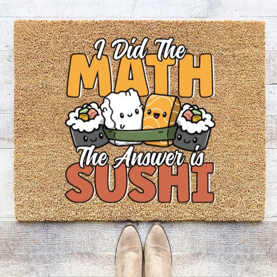 Funny Sushi Math Cute Kawaii Japanese Cuisine Coir Doormats
