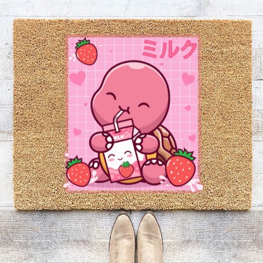 Kawaii Turtle Lover Strawberry Milk Shake Otaku Coir Doormats