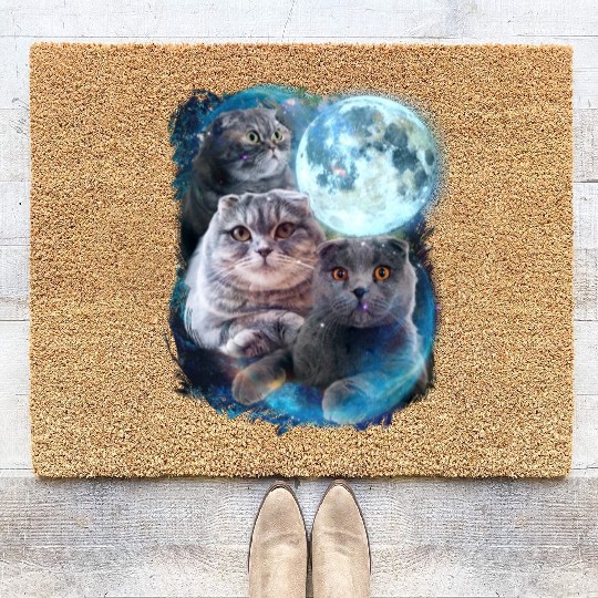 3 Moon Scottish Fold Cats Animal Lovers Humor Cool Coir Doormats