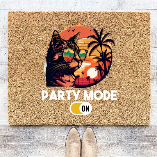 Retro Cat Vintage Sunset 80s 90s Sunglasses Coir Doormats