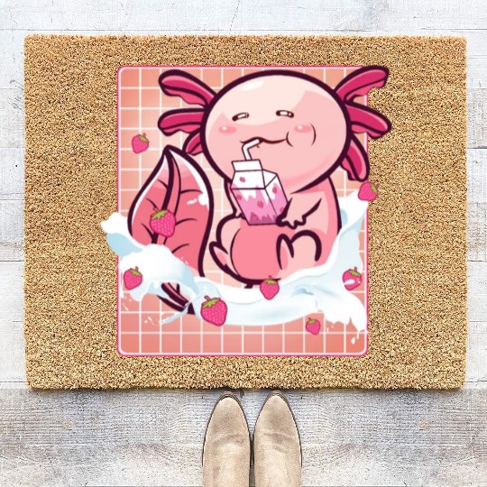 Kawaii Axolotl Strawberry Milk Shake Funny Sushi Coir Doormats