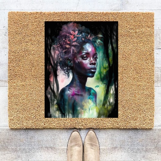 Black Nature Goddess - African American, Woodland Coir Doormats