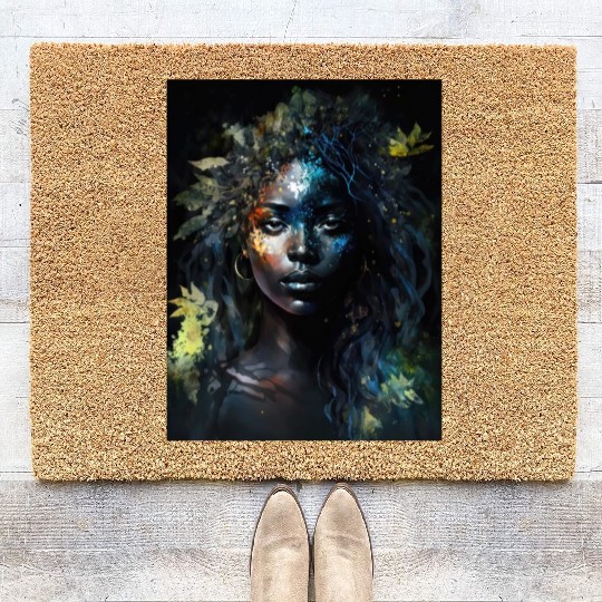 Black Nature Goddess - African American, Woodland Coir Doormats