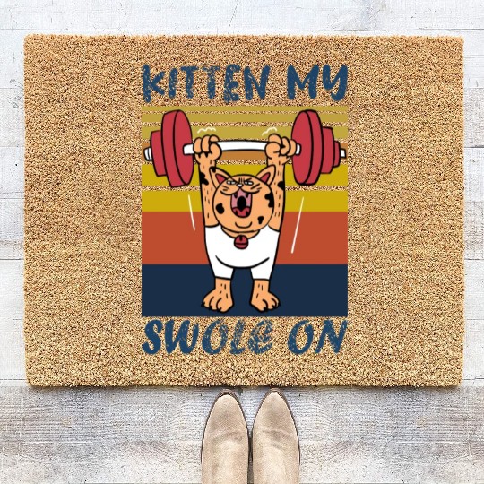 Kitten My Swole On Funny Gym Cat Meme Coir Doormats