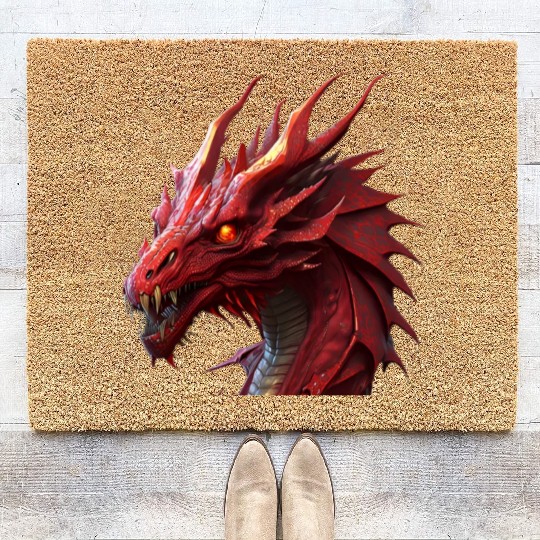 red fierce dragon Coir Doormats