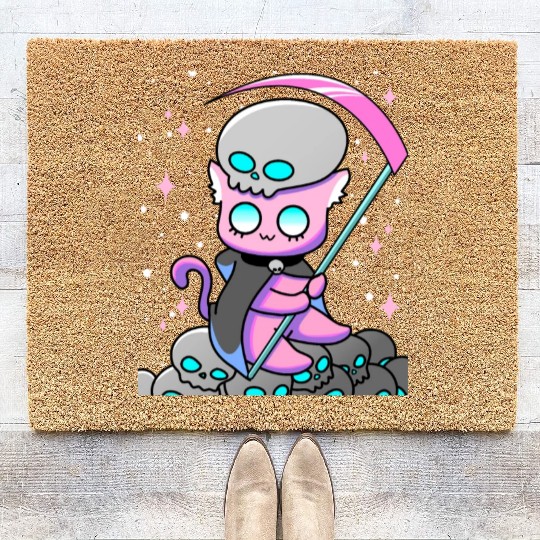 Kawaii Pastel Goth Anime Tarot Card Death Cute Wit Coir Doormats
