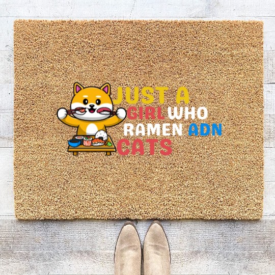 Just A Girl Who Loves Ramen And Cats Cute Animal Coir Doormats