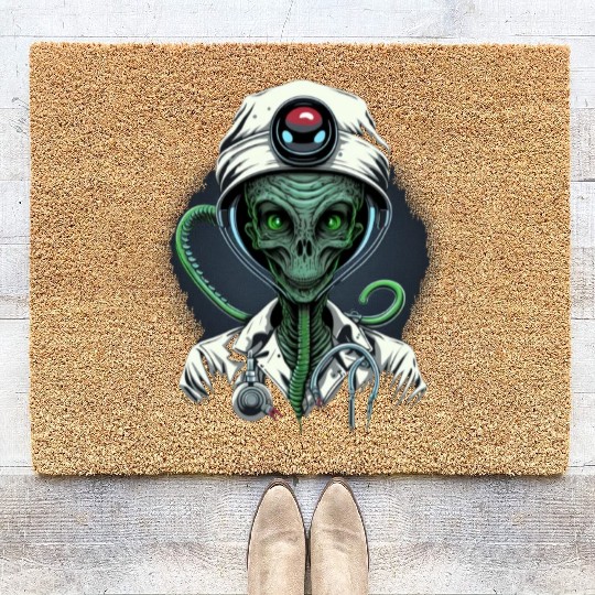 Alien Nurse Stethoscope Syringe UFO Coir Doormats