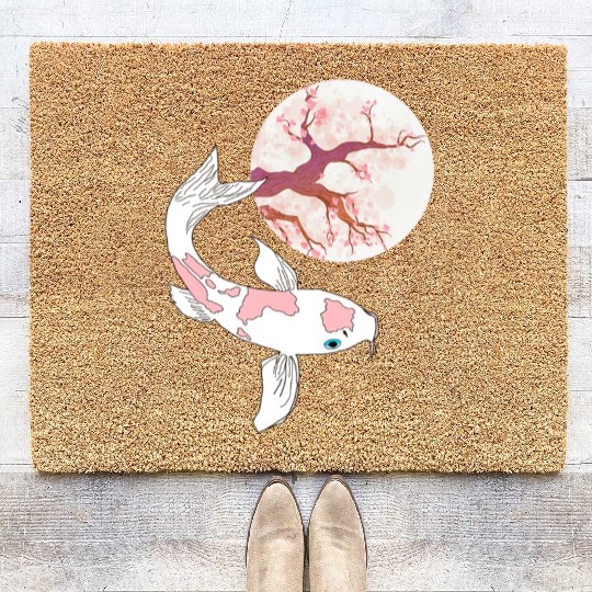 Koi Sakura Tree Moon Cherry Blossom Nishikigoi Jap Coir Doormats