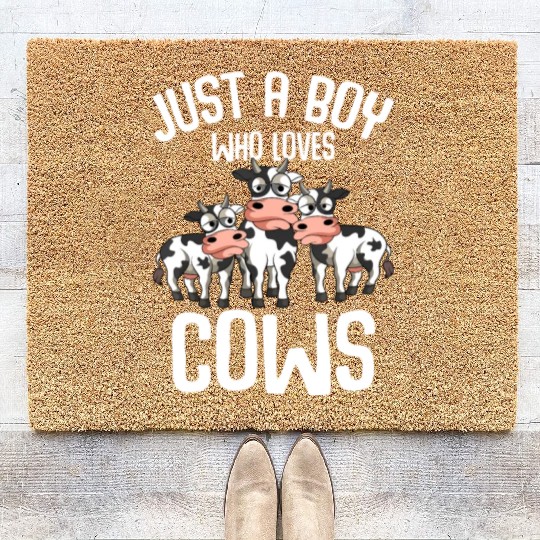Just A Boy Who Loves Cows Farmers Cow Kids Toddler Coir Doormats
