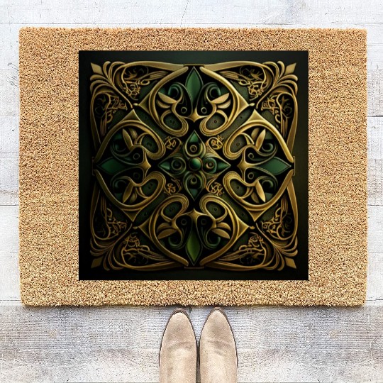 Green Bronze Ornamental Plaid Decoration Pattern Coir Doormats