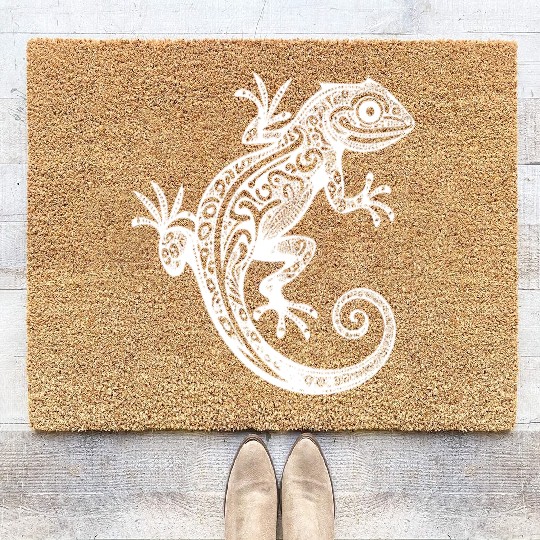 Cute T Tattoo Gecko On The Wall Coir Doormats