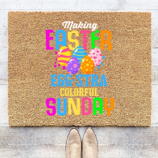 Easter Colorful Egg Dye Rabbit Egg Hunt Coir Doormats