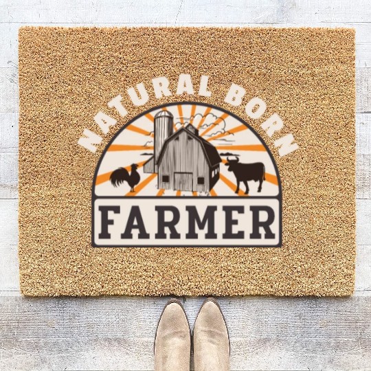 Natural Born Farmer Funny Farmer's Retro Coir Doormats