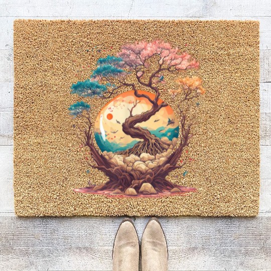 Japanese tree of life cherry blossom flowers Japan Coir Doormats