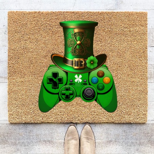 St Patricks Day Video Game Coir Doormats | Gamer Leprechau