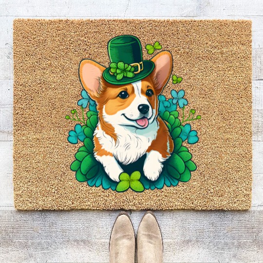 Funny Corgi Lover Shamrock Happy St Patricks Day Coir Doormats