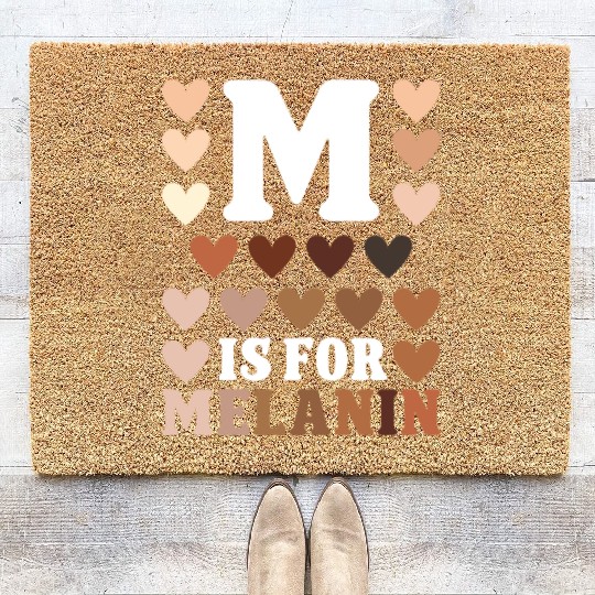 Black history month m for melanin african american Coir Doormats