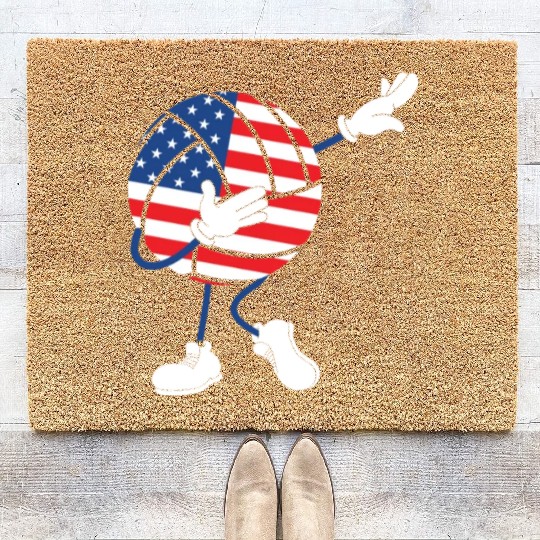 America USA Flag 4th Of July Volleyball Player Coir Doormats