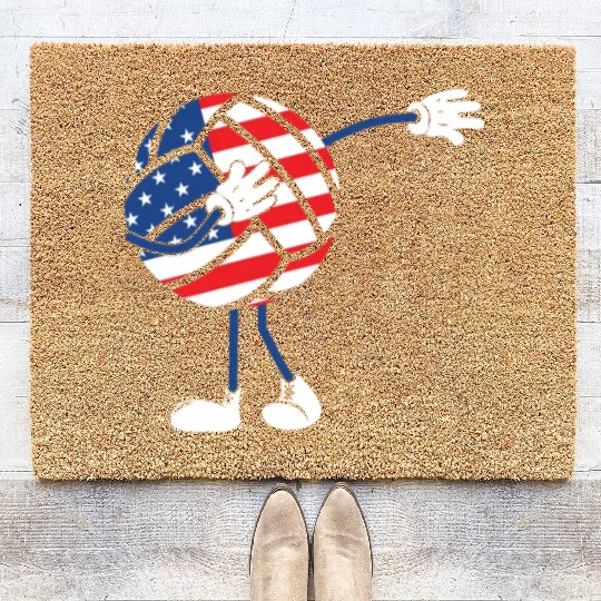 America USA Flag 4th Of July Volleyball Player Coir Doormats