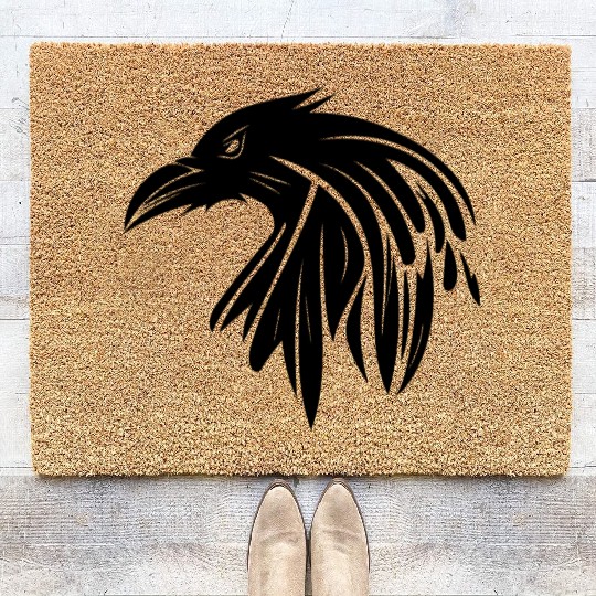 Raven With A Sinister Look As A Tattoo Portrait Coir Doormats