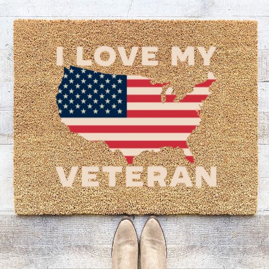 I Love My Veteran USA Flag American Memorial Day Coir Doormats