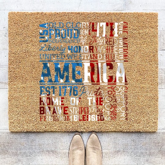 Patriotic Veteran USA Flag American Memorial Day Coir Doormats