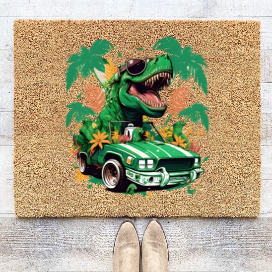 St Patricks Day Dinosaur Monster Truck Trex Coir Doormats