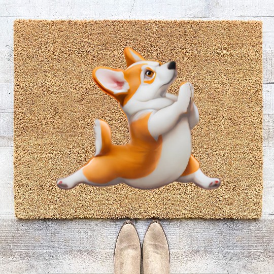 Corgi dog in yoga pose Coir Doormats