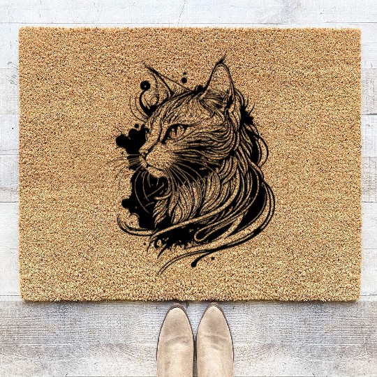 Cute Space Cat In Tattoo Style Coir Doormats