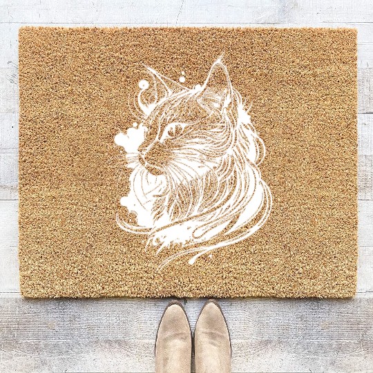Cute Space Cat In Tattoo Style Coir Doormats