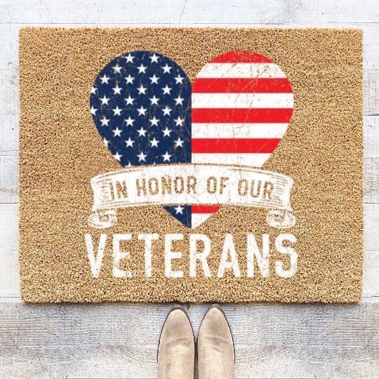 Patriotic Veteran USA Flag American Memorial Day Coir Doormats