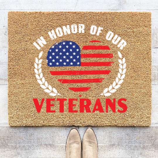 Patriotic Veteran USA Flag American Memorial Day Coir Doormats